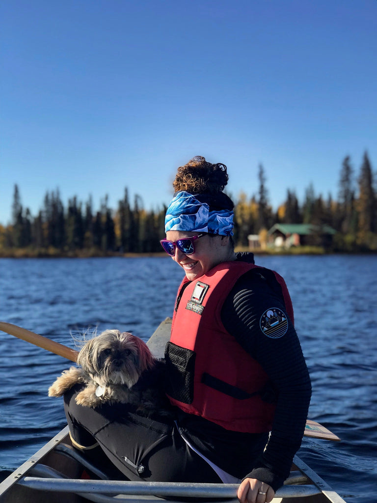 Amazing Katrina in Turnagain Pass skiing buff with pup